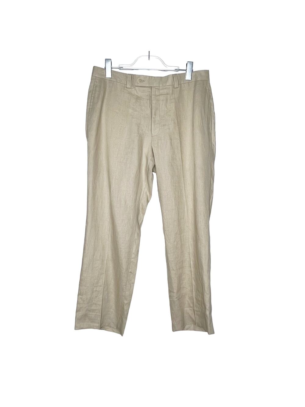 CALVIN KLEIN Mens Linen High-Rise Flat Front Straight Leg Pants Beige Size 35W